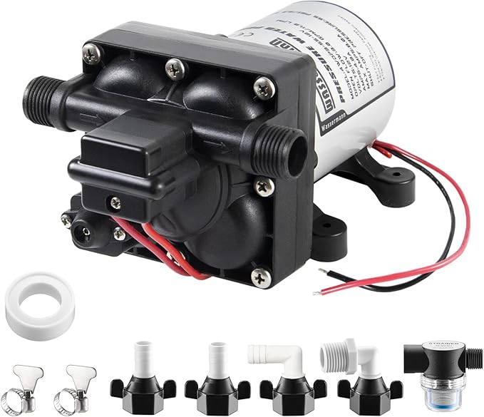 WASSERMANN RV Water Pump 12 Volt DC 3.0GPM 55PSI,Replacement For 4008-101-A65,Water Pump Self Priming Diaphragm Pump with Pressure Switch for RV Kitchen Bathroom Marine Yacht Garden