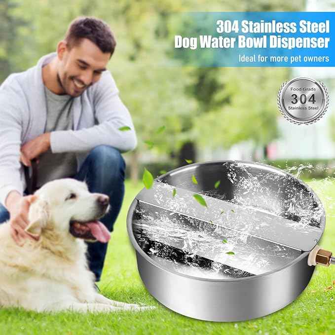 Automatic Dog Water Bowl Dispenser Large Breed Stainless Steel Auto Fill Dog Waterer with Float Valve Livestock Water Trough for Large Dogs Cats Chicken Livestock