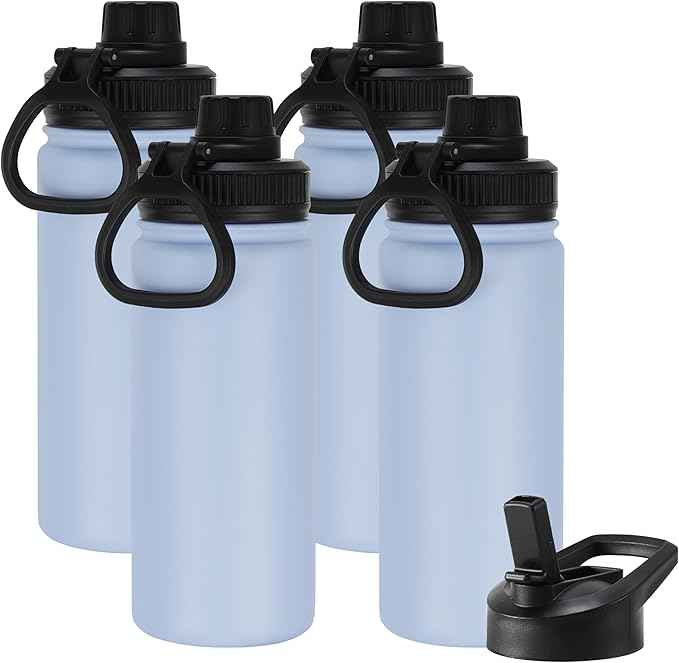 DOMICARE 16 oz Kids Water Bottle for School Stainless Steel Double Wall Vacuum Insulated Water Bottle with Straw lids & Spout Lid, Leakproof BPA Free (Light Blue,4)