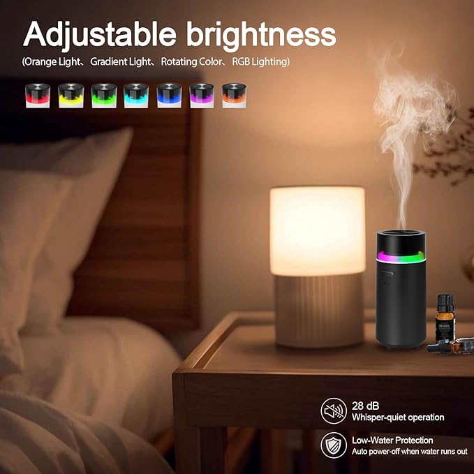 Smart Car Diffuser for Essential Oil,3000 mAH Rechargeable Battery,Cool Mist Aromatherapy Air Freshener Diffuser,Auto On/Off with Car,4/8H Timer Modes,for Bedroom,Office,Travel(Black)