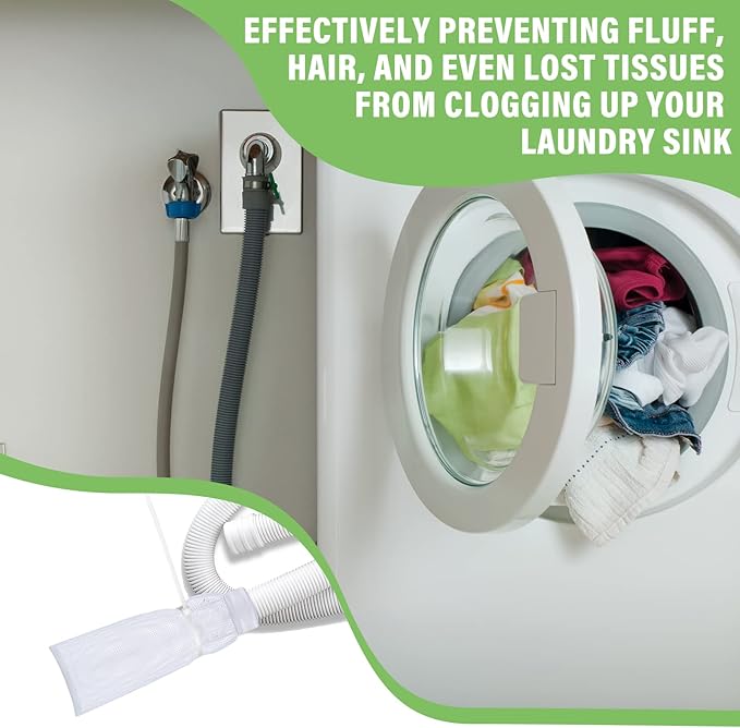 Shappy 24 Pieces Washing Machine Lint Traps and Cable Ties Set 6 Nylon Mesh Lint Trap for Discharge Hoses and 18 Cable Ties Fits Most Washing Machines(White) - AquaVibe