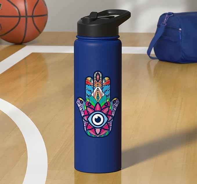 Colorful Nazar Amulet Hamsa Symbol Blue Evil Eye Ornament Stainless Steel Insulated Water Bottle