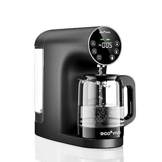 Ecoviva Countertop Reverse Osmosis Water Filter, 6 Stage RO Water Filtration System with 44 oz Glass Carafe, Water Purifier, 3:1 Pure to Drain, Black