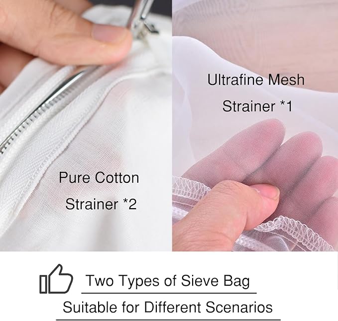 Nut Milk Bag Strainer, Strainers Fine Mesh Bags, Reusable Cheese Cloth Bag for Straining for Filter Juices, NutMilk, Cheese, Honey, Butter, (L-Size*5/ Excluding Bracket)