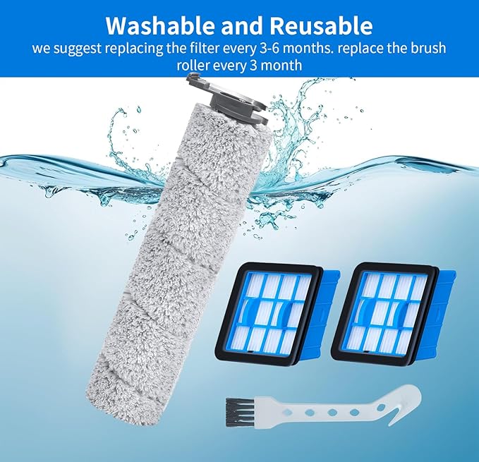 3882 Crosswave OmniForce Replacement Roller & Filters Compatible for Bissell Wet Dry Vacuum Cleaners (Models 3882/3883/3967F/3970F) - 4 Filters, 2 Rollers & 1 Cleaning Brush Included - AquaVibe