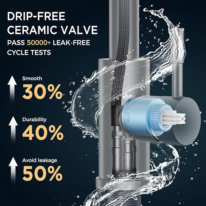 FORIOUS Black Kitchen Faucet with Soap Dispenser, High Arc Modern Sink Faucet with Pull Down Sprayer and Deck Plate, Stainless Steel Fit for 1 or 3 Hole for Pot Filler Bar Farmhouse Laundry Rv