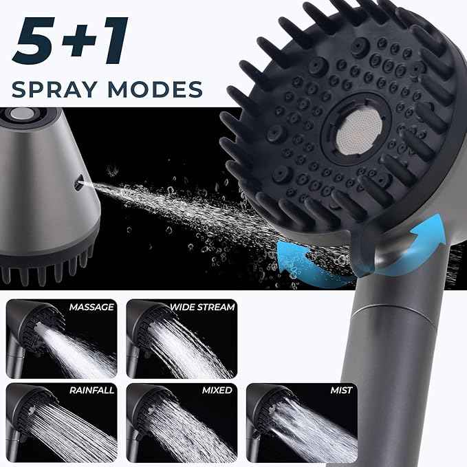Ryamen 2026 Magnetic Filtered Shower Head with Handheld– High Pressure Showerhead with Power Wash Mode, Chlorine Removal, Massage Brush, Pressure Adjustable, One-Touch Pause & Stainless Steel Hose