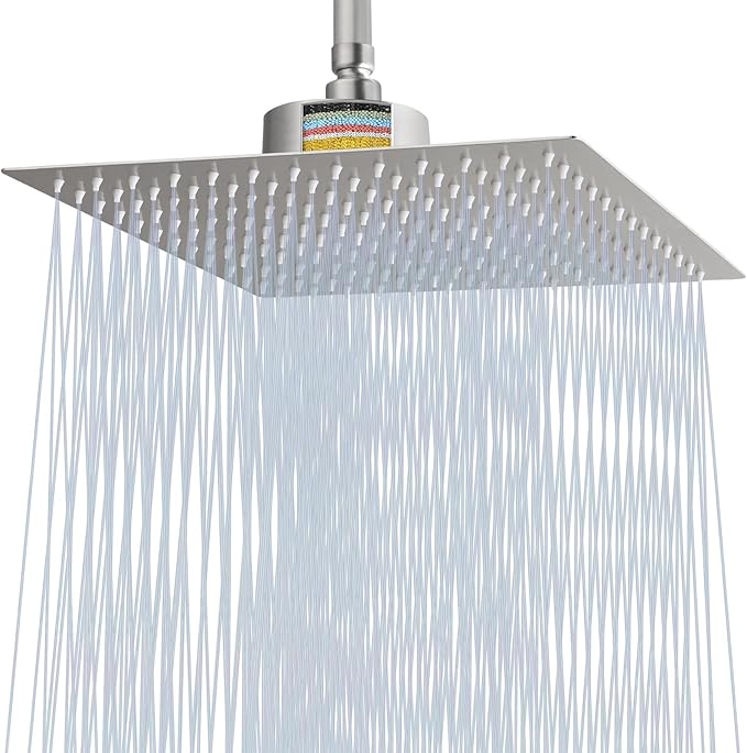 Filtered Shower Head, Stainless Steel High Flow Rainfall Showerhead with 15 Stage Hard Water Filter Cartridge for Remove Chlorine and Harmful Substances(Brushed Nickel,12")