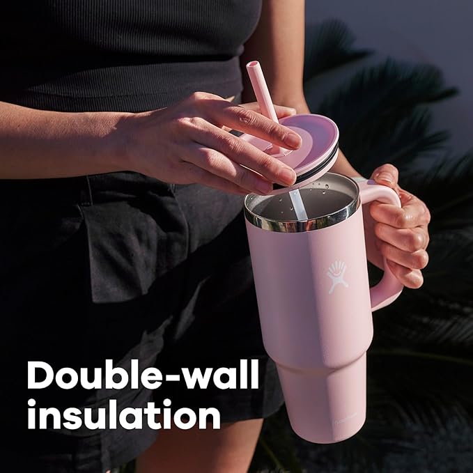 Hydro Flask Travel Tumbler with Handle, Lid and Straw - Insulated Stainless Steel in 40 Oz Trillium