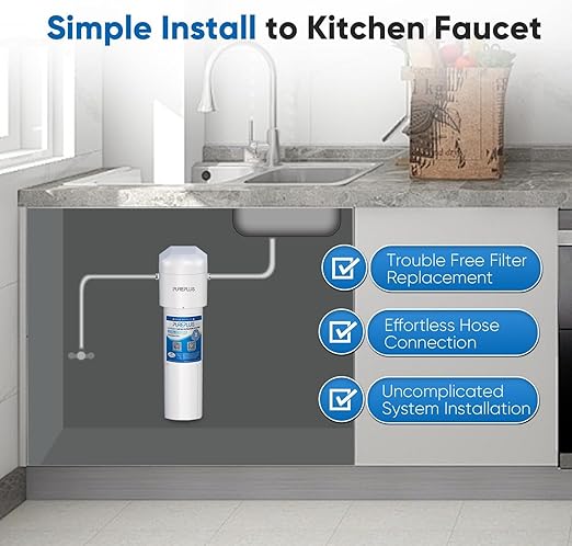 PUREPLUS Under Sink Water Filter, 22000 Gallons, 99.99% Chlorine Reduction, NSF/ANSI 42 Certified, Direct Connect Under Counter Water Filtration System with an Extra Replacement WFC5300A Filter