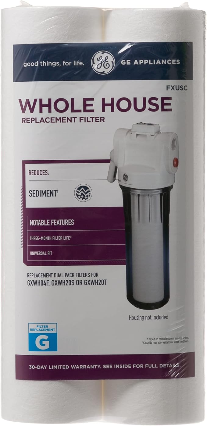 GE FXUSC Whole House Water Filter | Replacement for Water Filtration System | NSF Certified: Reduces Sediment, Rust & Other Impurities from Water | Replace Every 3 Months for Best Results | 2 Filters