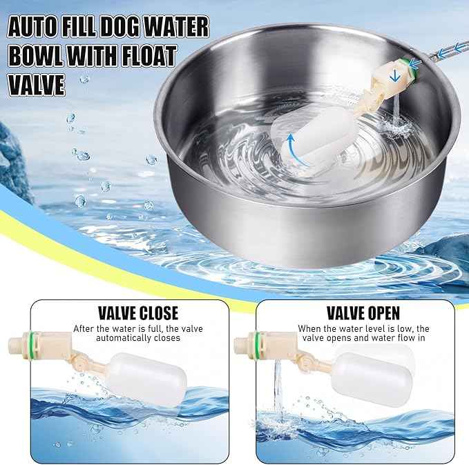 Automatic Dog Water Bowl Dispenser Large Breed Stainless Steel Auto Fill Dog Waterer with Float Valve Livestock Water Trough for Large Dogs Cats Chicken Livestock