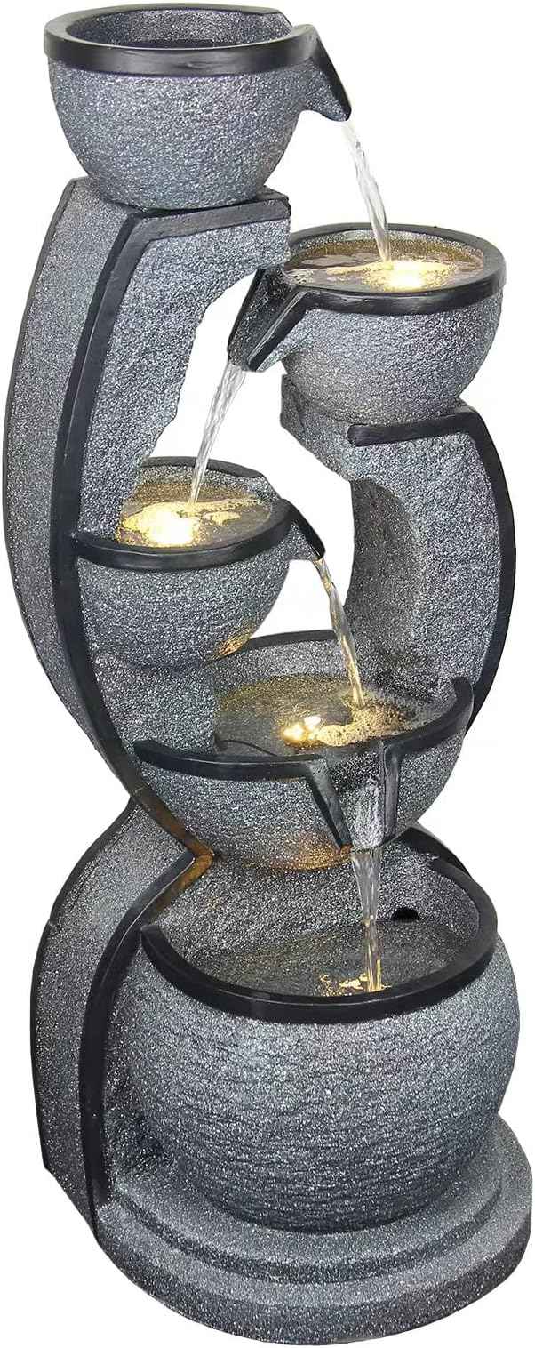Water Fountain Outdoor 37.4''H Modern Garden Fountains Decor with LED Lighting Resin Indoor Waterfall for Garden, Floor Patio, Deck, Porch, Backyard and Home Art Decor