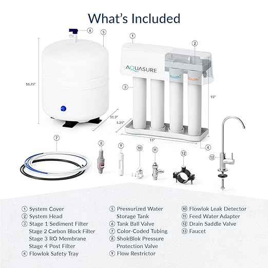 Aquasure Premier 4-Stage RO Reverse Osmosis Under Sink Drinking Water Filtration System | Removes 99% of Contaminants | 75 GPD, Leak-Proof, Quick Change Filters, with Tank & Brushed Nickel Faucet