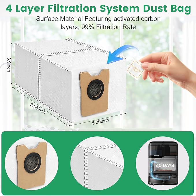 34 Pack for eufy Vacuum Omni C20 Accessories Kit，2 Mainbrush 6 Filter 6 Dust Bag 6 mop pads 6 Sidebrush 1Cleaning Brush 1Screwdriver,6 Sachet - AquaVibe