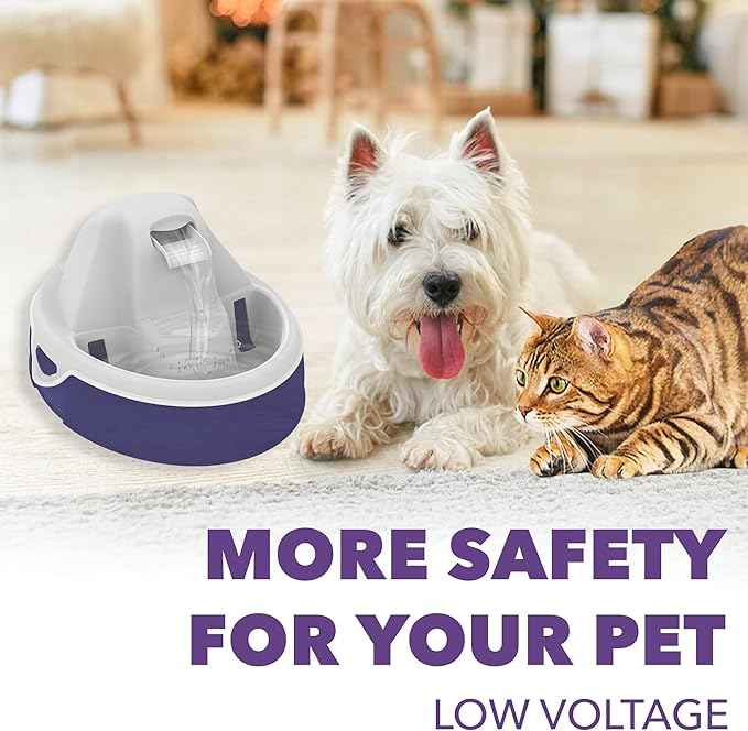 Aqua Flow Premium Pet Water Fountain - Automatic Dispenser Drinking Bowl for Cats and Dogs - Anti-Hair Drainage System - Replaceable Filters - Ideal for Multiple Pets - 52 up to 120 fl oz