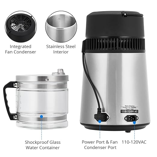 4L Water Distiller,Household Stainless Steel Distilled Water Purifier,Countertop Distilled Water Maker,4 Litre Distilled Water Machine for Home.Silver.