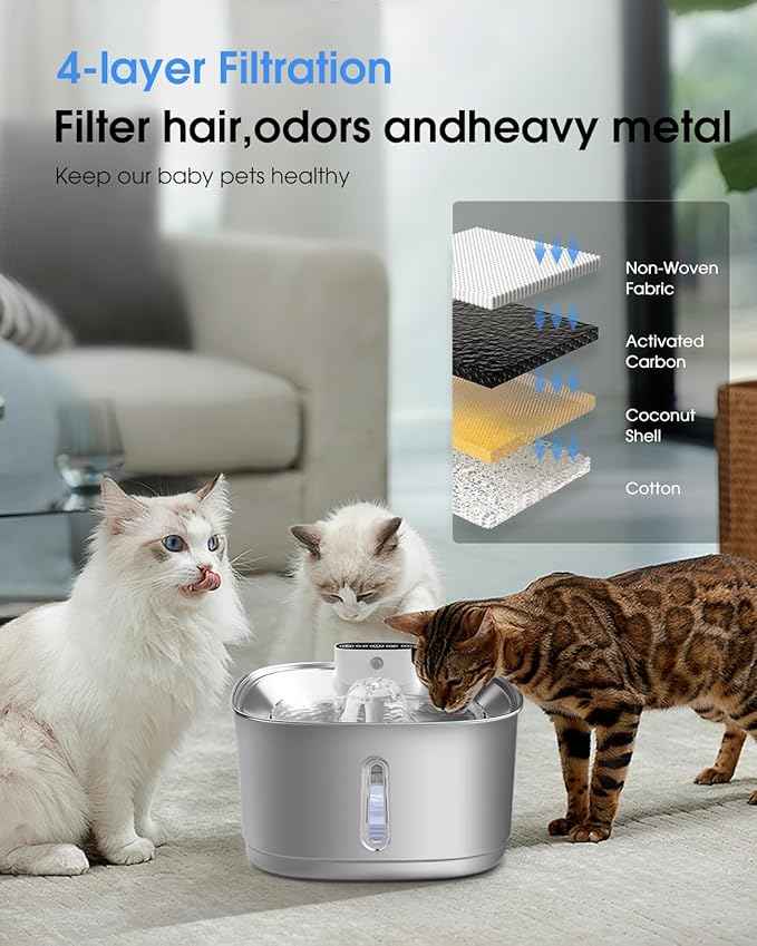 Wireless Cat Water Fountain Stainless Steel, Smart Pet Water Fountain Cordless,3.2L/108oz with Filters and 2 Spray-Head,Pet Water Fountain for Cats Dogs Indoor