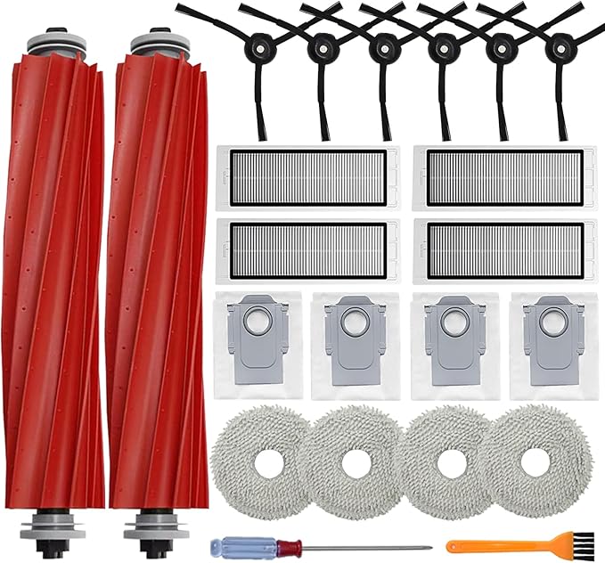 Accessories Kit Compatible with Roborock Q Revo【Not for Qrevo S/Pro/Plus/Maxv】Robtic Vacuum Cleaner, 2 Main Brush Roller, 4 Hepa Filters,4 Mop Pads,4 Dust Bags, 6 Side Brush,22 Pack Replacement Parts - AquaVibe