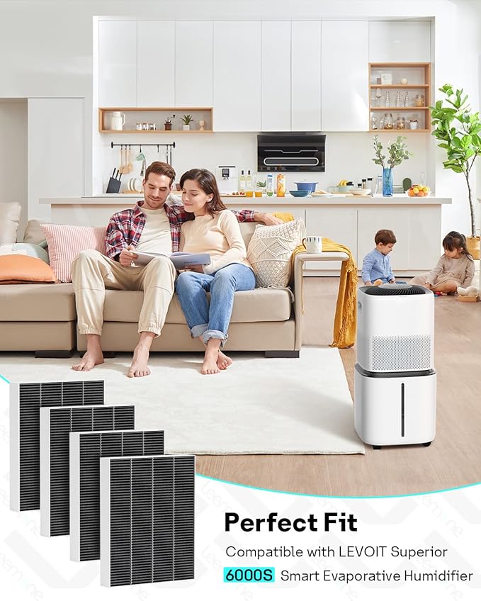 Leemone 8-Pack Replacement Filters for LEVOIT Superior 6000S Smart Evaporative Humidifier, Captures Large Particles & Minerals, Gray