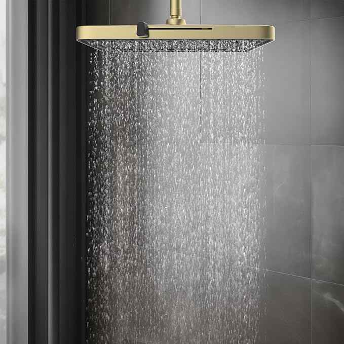 Hibbent 5 Spray Modes Shower Head, 13'' High Pressure Rain Shower Head, Large Rainfall Showerhead for Bathroom, High Flow Waterfall Fixed Showerheads with Adjustable Swivel Ball Joint, Brushed Gold