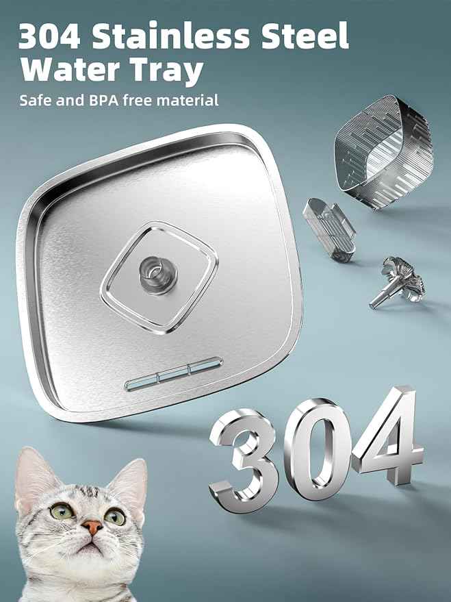Cat Water Fountain: 75oz/2.2L Automatic Pet Water Dispenser for Cats with 304 Stainless Steel Water Tray, Musical Wave Design with LED Indicator Pet Water Fountain for Cats Inside