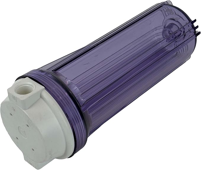 Neo-Pure 10" SlimLine Water Filter Housing with Clear Sump and Flat White Cap, 1/2" FNPT Connections, No Pressure Relief, Compatible with Standard 10" x 2.5" Cartridges (FHSL-1050FWC0)