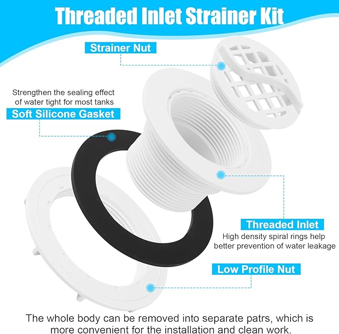 Threaded Inlet Strainer Kit Include Rubber Washer and Strainer Nut, Fits Intex Filter Pumps with 1-1/2" Hoses for Intex Stock Tank Pools and Stock Tank Pool Filter Kit Pool Accessories (1 Pcs) - AquaVibe