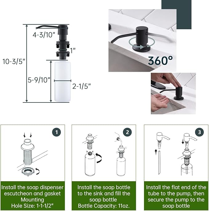 APPASO Black Kitchen Faucet with Soap Dispenser, Matte Black Kitchen Faucet with Pull Down Sprayer, 2-Mode Kitchen Sink Faucets, Modern Kitchen Faucet for RV/Bar Sink, Solid Stainless Steel