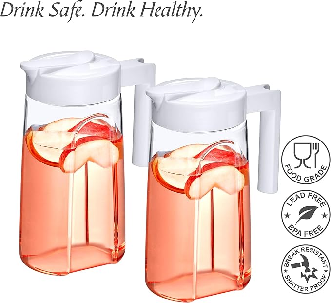 Amazing Abby - Slim Mini - 2-Pack Tritan Pitcher (48 oz), Unbreakable Plastic Water Pitcher with Lid, BPA-Free, Heat-Resistant, Dishwasher-Safe, Great for Both Iced and Hot Drinks, White
