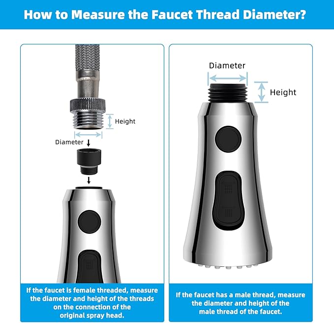 Hibbent Pull Down Kitchen Faucet Head Replacement, 3-Function NSF/ANSI/CAN 61 & CUPC Certified Sink Spray Nozzle, 15 Adapters, Compatible with Moen, Delta, Kohler Faucets, Chrome (Shiny Silver)