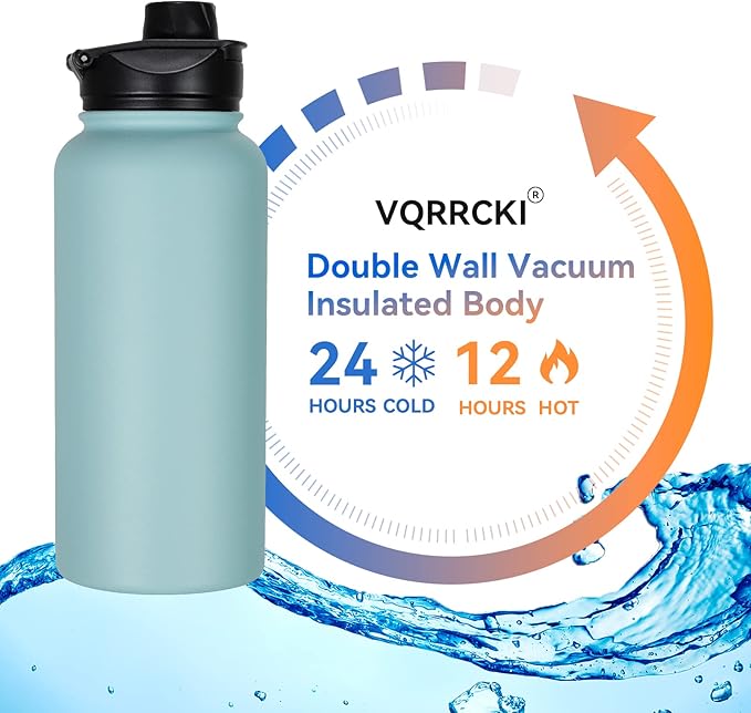 32 oz Insulated Water Bottle Bulk 4 Pack, Stainless Steel Sports Water Bottles with Straw Lid & Wide Mouth Lids, Double Walled Vacuum, Leak Proof, Turquoise Blue