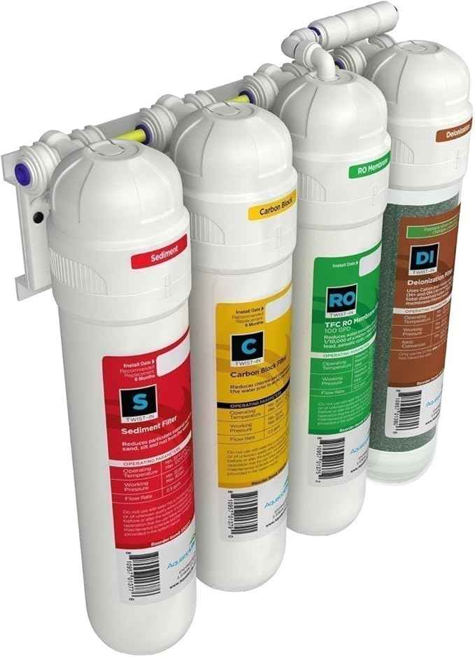 AQUATICLIFE Twist-in 100 GPD 4-Stage Ro Unit (Sediment, Carbon Block, Membrane, Deionization)