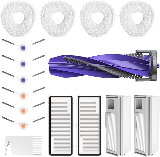Accessories Replacement for Narwal Freo X Ultra Robot Vacuum, 16 Vacuum Accessories Set, 1 Main Brush, 2 Hepa Filter, 2 Dust Bags, 4 Mop Pads, 6 Side Brushes, 1 Cleaning Brush - AquaVibe