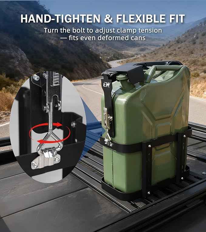 ELITEWILL 5 Gallon Jerry Gas Can Mount, 20 Liter Anti-Theft Jerry Can Holder Steel Water Container Carrier Lockable Mounting Bracket for Camping, Off-Road, Overlanding