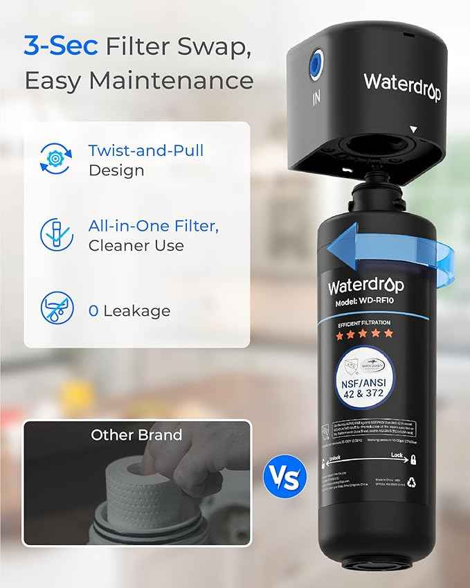 Waterdrop RF10 Replacement Filter Cartridge for 10UA/10UB Under Sink Water Filter, Reduces PFAS, PFOA/PFOS, Lead, Chlorine, Bad Taste & Odor, NSF/ANSI 42 Certified, 11K Gallons High Capacity