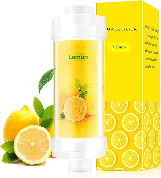 Vitamin C Shower Filter for Hard Water, Shower Head Filter to Chlorine Fluoride Sediment, Water Purifying Filtered Shower Head with Beads, Helps Dry Skin & Hair Loss, Easy Installation (Lemon)