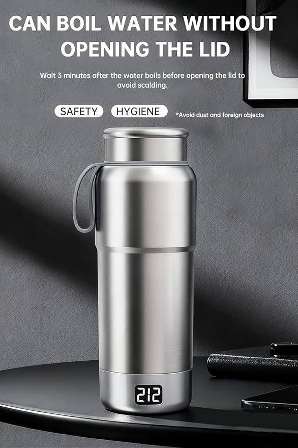 Pure Titanium Travel Kettle, 520ML Portable Electric Kettle, 12 Temp Presets, Dual Voltage 100-240V, Temp Control, Fast Boil, BPA-Free, Leak-Proof for Tea, Coffee, Baby Formula, Office & Hotel (Gray)