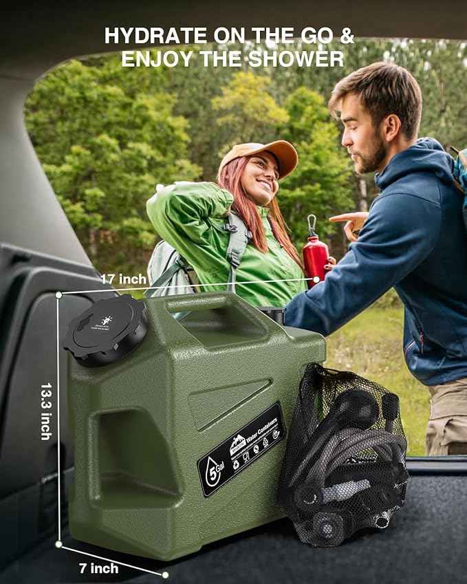 Portable Camping Shower with Water Jug, Electric Rechargeable Camping Shower, 5-Gallon Food Grade Water Containers, Outdoor Camp Pump for Hiking Beach, Travel, Pet Bath