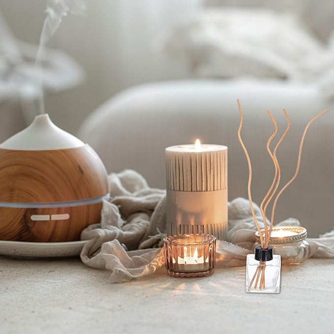 uxcell 60Pcs Wavy Rattan Reed Diffuser Sticks, 28cm/11 Natural Wooden Rattan Fragrance Diffuser Refill Sticks Replacement for Home, Bedroom, Hotel, Bathroom Shelf Decor (Light Coffee) - AquaVibe