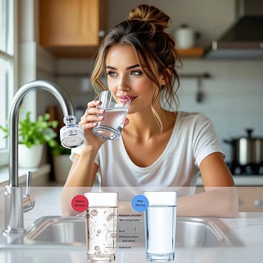 Kitchen Faucet Filter, 360° Rotating for Household Kitchen tap Water, Splash-Proof and Pressure-Increasing Filter for Sink Faucet, Shower Head. (Short Style- Filter Element)