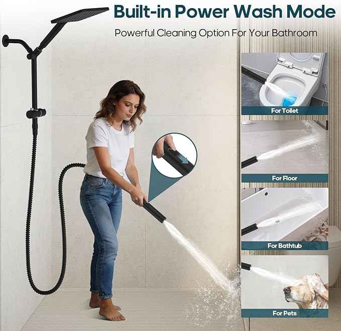Filtered Shower Head with Handheld Combo High Pressure Shower Head with Filters 10 Inch Rain Shower Head Height Adjustable Dual Water Softener Shower Head for Hard Water - Removes Chlorine