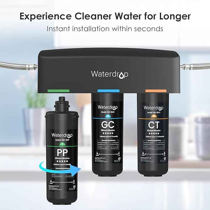 Waterdrop TSA 3-Stage Replacement Water Filter, 𝟏 𝐘𝐞𝐚𝐫 𝐂𝐨𝐦𝐩𝐨 𝐏𝐚𝐜𝐤, Replacement for Waterdrop TSA & TSB 3-stage Under Sink Water Filtration System, 2PP+GC+CT