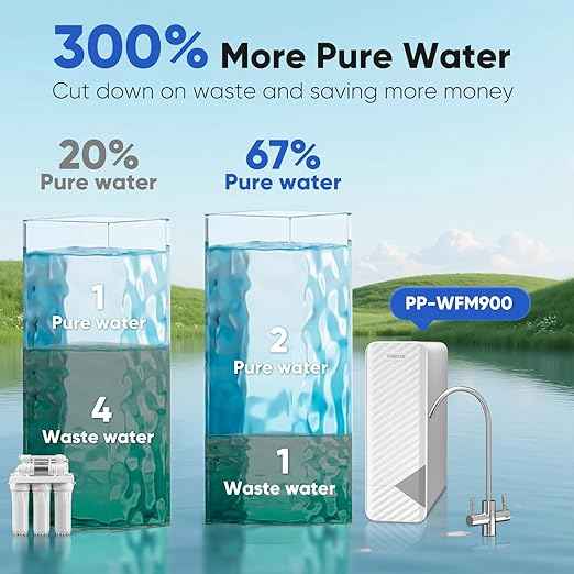 PUREPLUS 1400 GPD Reverse Osmosis System, Tankless Non-Electric RO Water Filter System, Under Sink RO System Heavy Metals Removal, 2:1 Pure to Drain,Reduce TDS,Reduce PFAS
