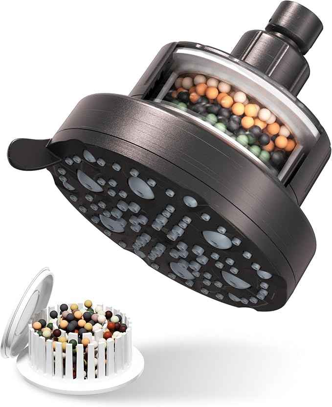 High Pressure Shower Head with Filter for Hard Water - 20-Stage Filter & 7 Spray Modes for a Gentler Shower, Includes 2 Water-Saving Pause Modes (FM-002 Oil Rubbed Bronze)