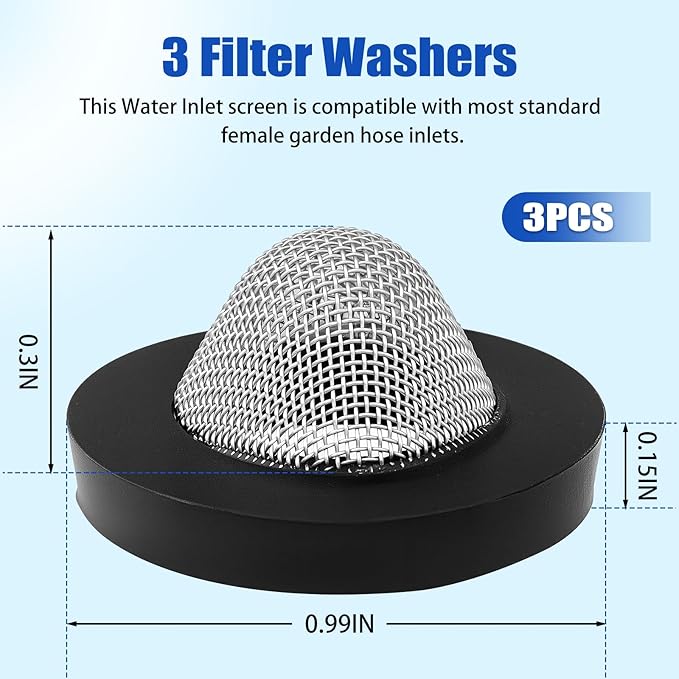 7000123 Inlet Screen Filter With Gasket, for Simpson Cleaning Pressure Washer Pumps - 3Pcs - AquaVibe