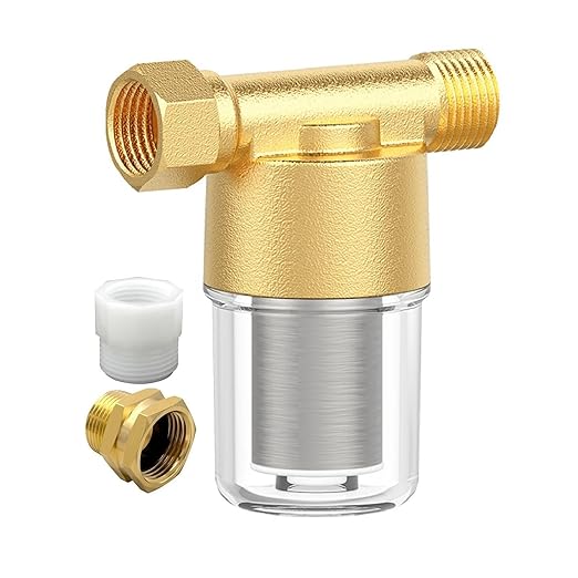XZ03 Reusable Brass Sediment Filter, 40 Micron Washer Water Filter System, for Washing Machine, Heater, Camping, Protecting Appliances, Reduces Clothes Yellowing, Anti Scale Shower Filter