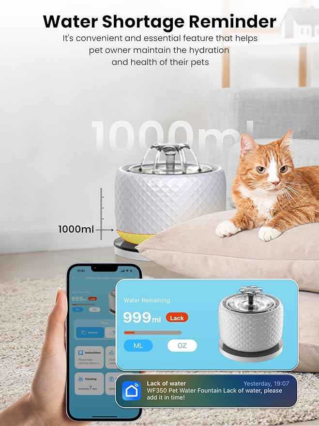 118oz/3.5L Smart Cat Water Fountain with App Control, Kitty spout cat Water Fountain, Ultra Quiet Pet Water Fountain for Cat Indoor, 2.4GHz Wi-Fi