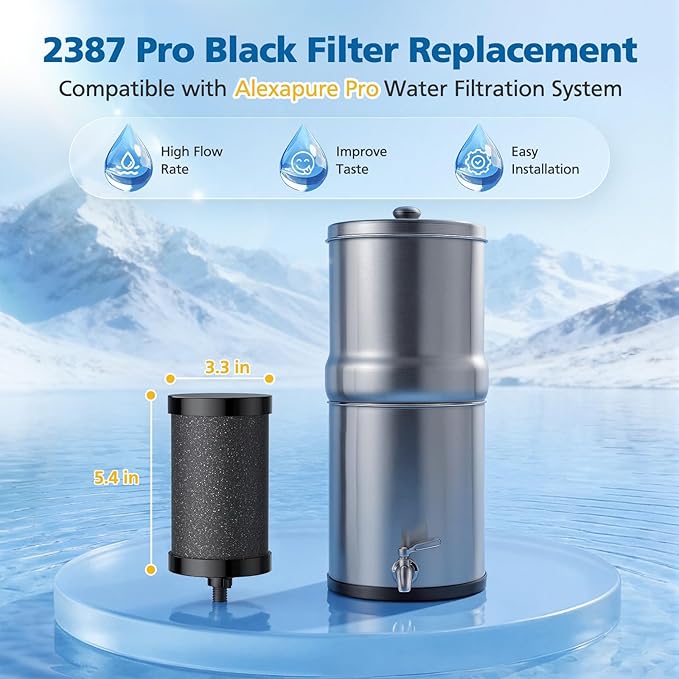 2387 Pro Filter Replacement, NSF Certified for Alexapure 2387 Pro Water Filter, 5,000 Gallon Throughput Capacity Compatible with Alexapure Pro Water Filtration System, 2 Pack Black