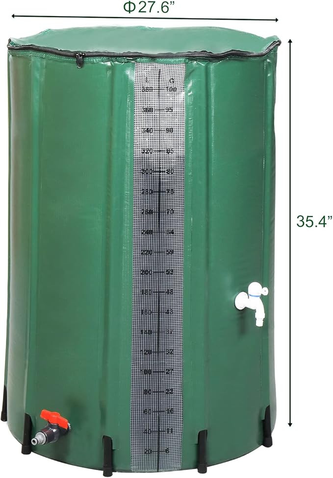 Outvita 100 Gallon Collapsible Rain Barrel with Volume Mark, Rainwater Collection System, Portable Foldable Garden Water Storage Tank, Water Container with Filter Overflow Kit Faucet Green